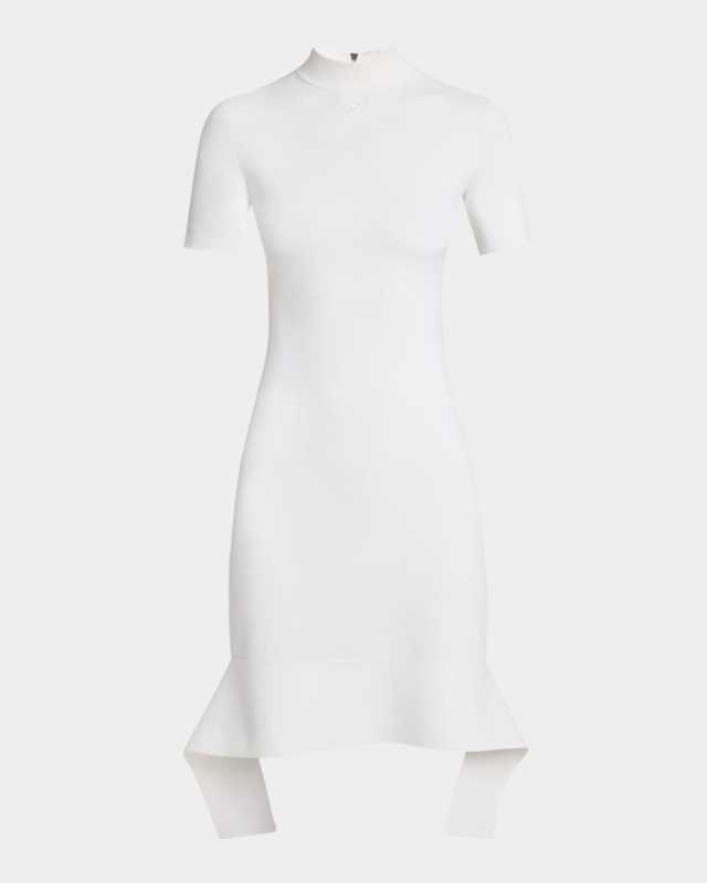 Scuba Crepe Knit Short-Sleeve Mini Dress